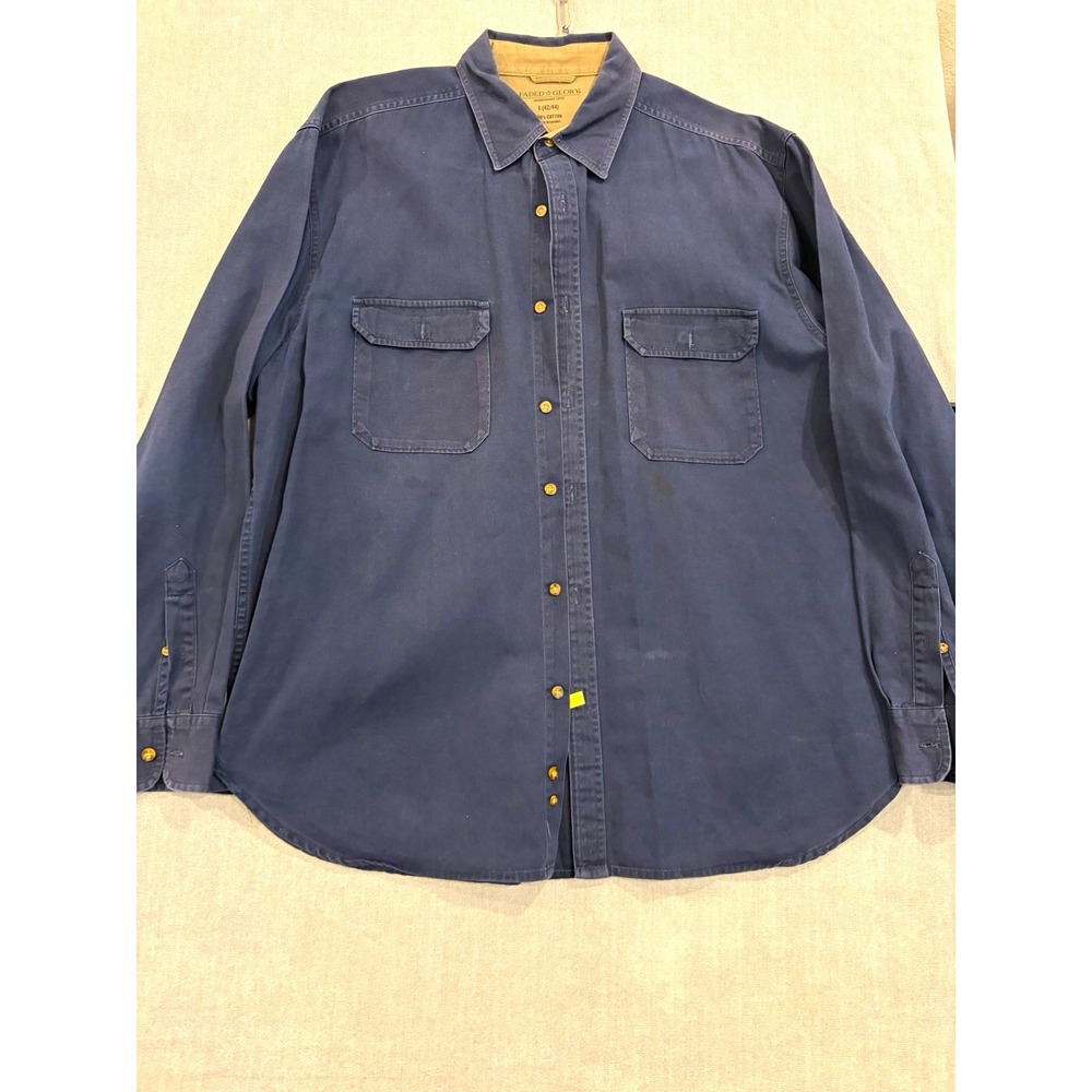 Faded Glory Mens Blue Solid Long Sleeve Button Up Shirt L 42/44 Pockets